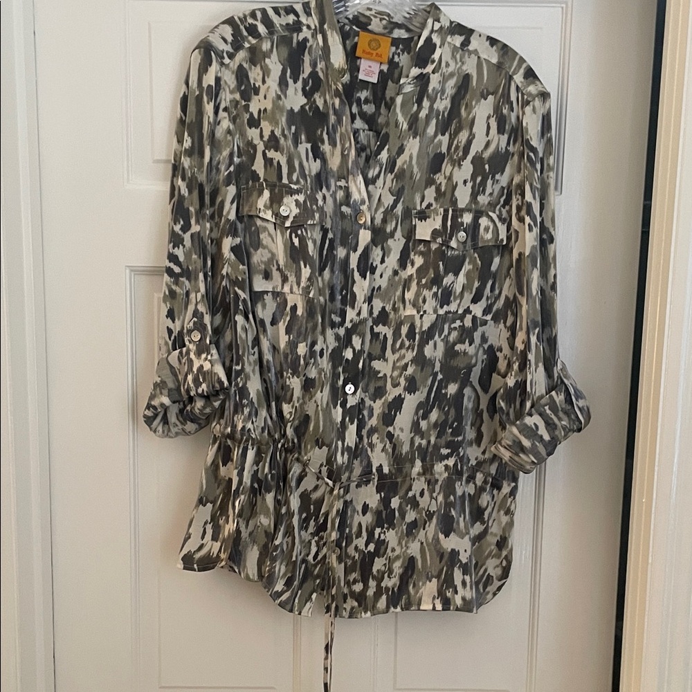 Ruby Rd. Abstract Button-Down Shirt in Black, Gray, and Cream